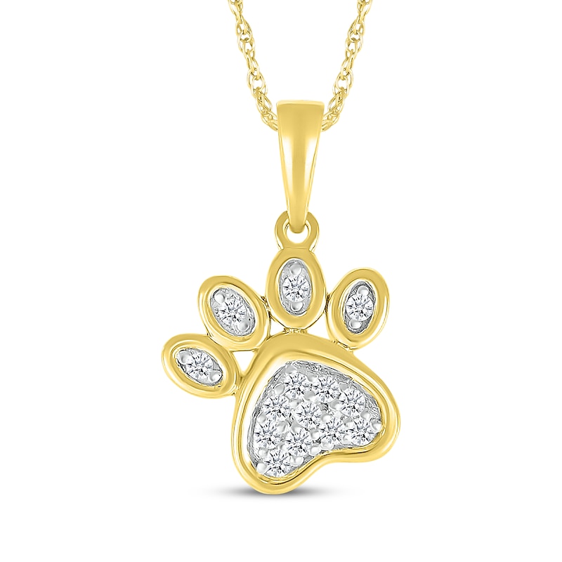 Main Image 1 of Diamond Tilted Paw Print Necklace 1/15 ct tw 10K Yellow Gold 18&quot;