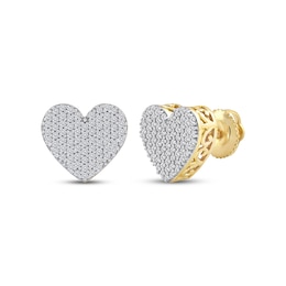 Men's Multi-Diamond Heart Stud Earrings 1/3 ct tw 10K Yellow Gold