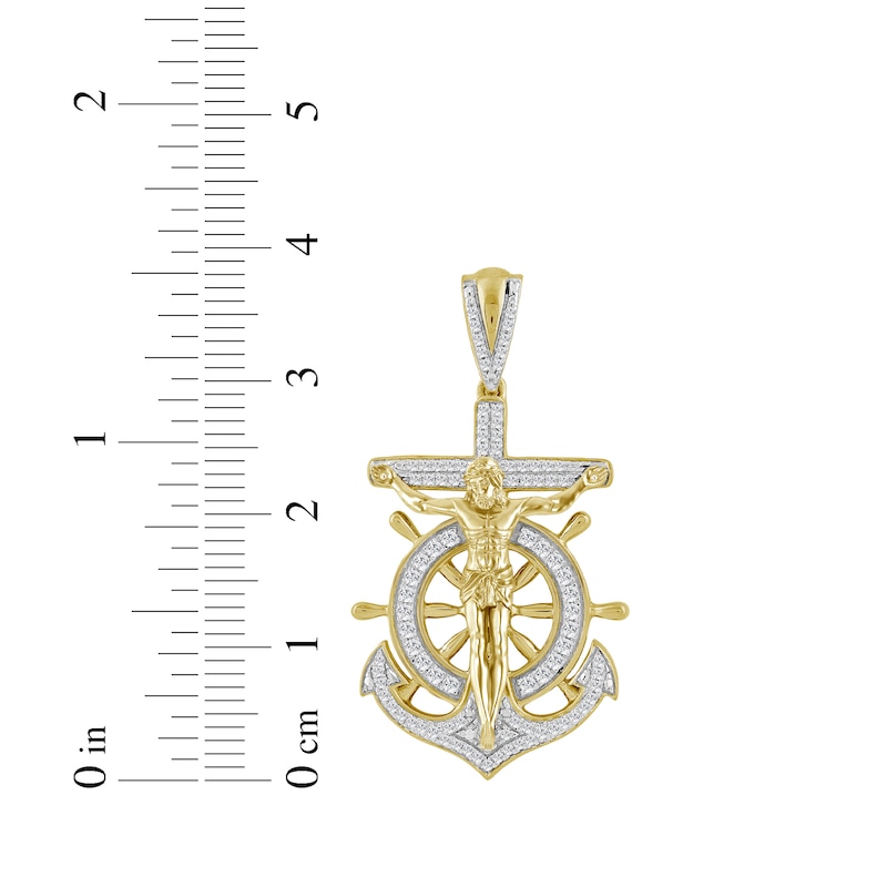 Diamond Crucifix & Anchor Charm 1/3 ct tw 10K Yellow Gold
