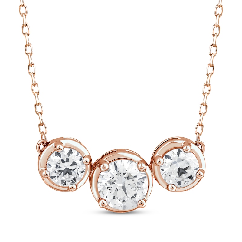 Memories Moments Magic Three-Stone Lab-Created Diamond Necklace 1-1/2 ct tw 14K Rose Gold 18"