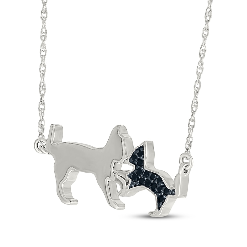 Main Image 2 of Black Diamond Cat & Kitten Necklace 1/15 ct tw Sterling Silver 18&quot;