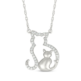 Diamond Cat & Kitten Necklace 1/6 ct tw Sterling Silver 18&quot;