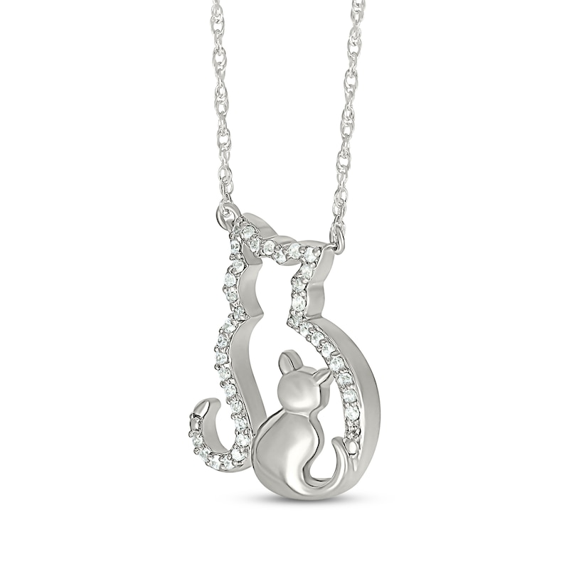 Diamond Cat & Kitten Necklace 1/6 ct tw Sterling Silver 18"