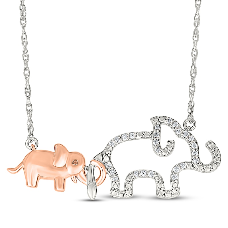 Main Image 1 of Diamond Mother & Baby Elephant Necklace 1/10 ct tw Sterling Silver & 10K Rose Gold 18&quot;