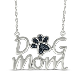 Black Diamond &quot;Dog Mom&quot; Paw Print Necklace 1/20 ct tw Sterling Silver 18&quot;