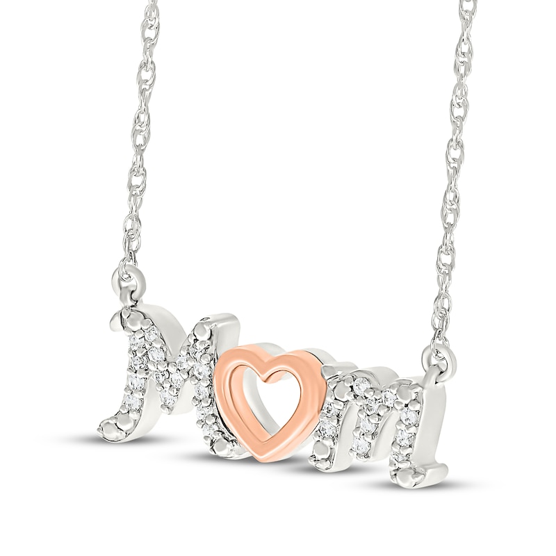 Main Image 2 of Diamond &quot;Mom&quot; Heart Necklace 1/10 ct tw Sterling Silver & 10K Rose Gold 18&quot;