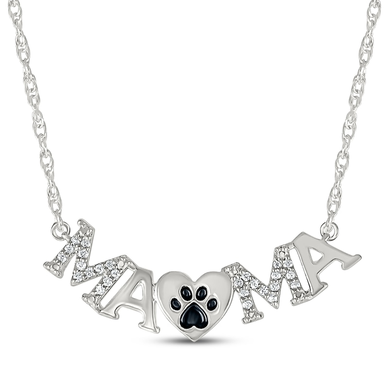 Main Image 1 of Diamond &quot;Mama&quot; Paw Print Heart Necklace 1/10 ct tw Sterling Silver 18&quot;