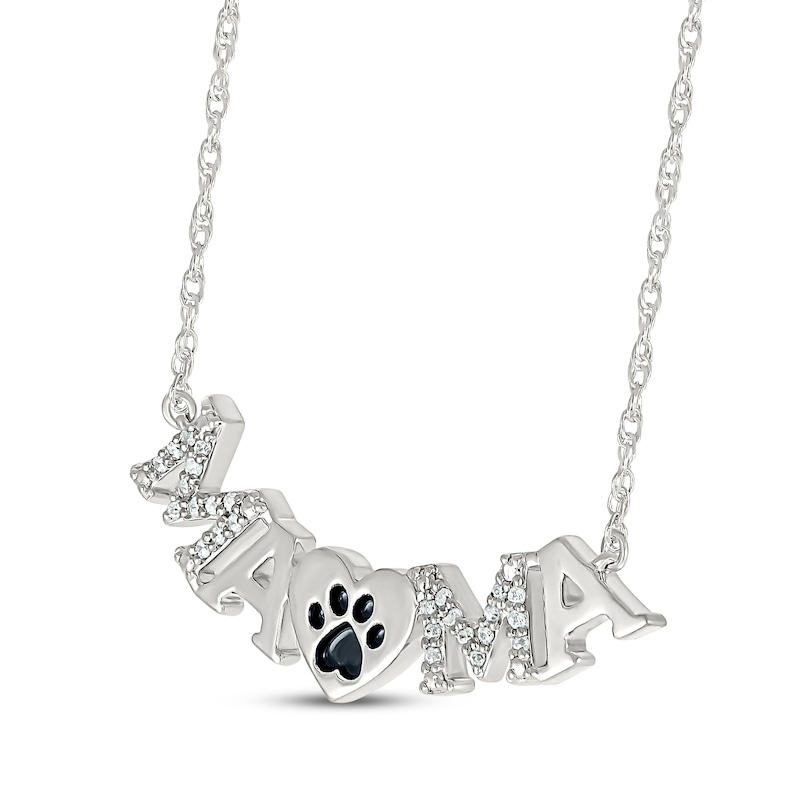 Main Image 2 of Diamond &quot;Mama&quot; Paw Print Heart Necklace 1/10 ct tw Sterling Silver 18&quot;