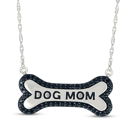 Black Diamond "Dog Mom" Bone Necklace 1/5 ct tw Sterling Silver 18"
