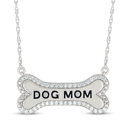 Diamond &quot;Dog Mom&quot; Bone Necklace 1/5 ct tw Sterling Silver 18&quot;