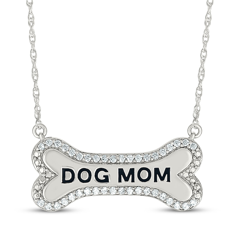 Main Image 1 of Diamond &quot;Dog Mom&quot; Bone Necklace 1/5 ct tw Sterling Silver 18&quot;