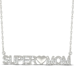 Diamond &quot;Super Mom&quot; Necklace 1/10 ct tw Sterling Silver 18&quot;