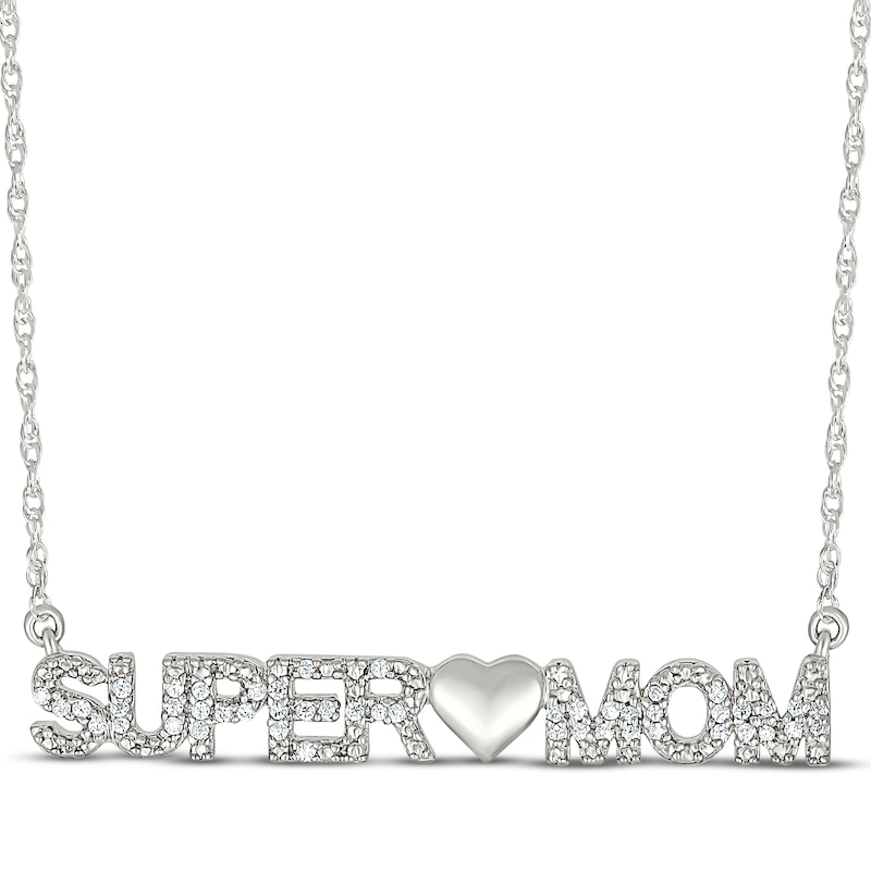 Main Image 1 of Diamond &quot;Super Mom&quot; Necklace 1/10 ct tw Sterling Silver 18&quot;