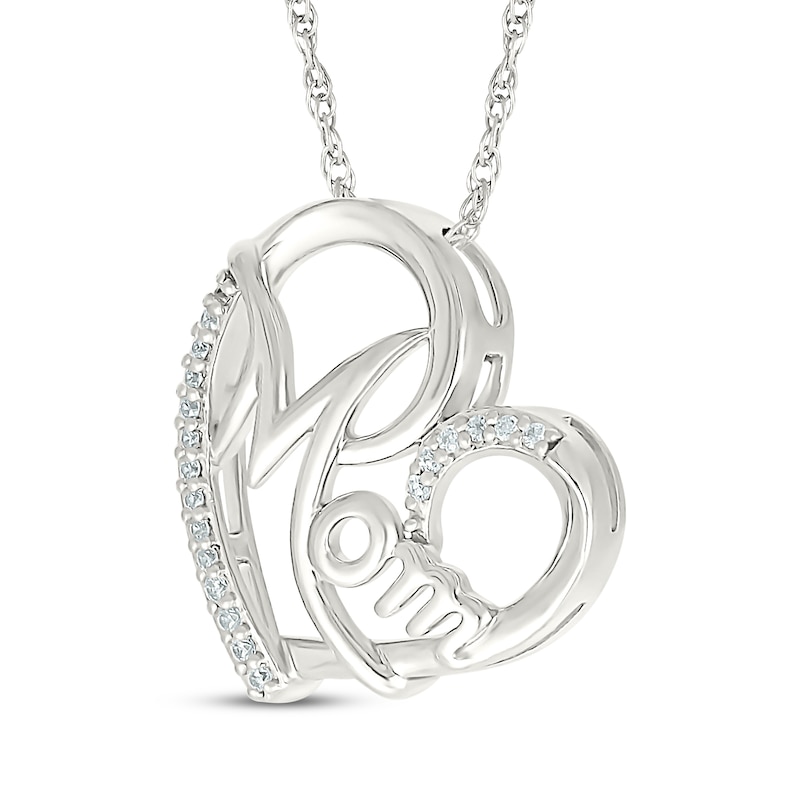 Main Image 2 of Diamond &quot;Mom&quot; Tilted Heart Necklace 1/15 ct tw 10K White Gold 18&quot;