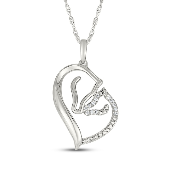 Diamond Horses Heart Necklace 1/20 ct tw Sterling Silver 18"