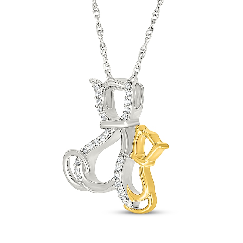 Main Image 2 of Diamond Mother Cat & Kitten Necklace 1/10 ct tw Sterling Silver & 10K Yellow Gold 18&quot;