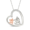 Thumbnail Image 1 of Diamond Heart Mother Cat & Kitten Necklace 1/20 ct tw Sterling Silver & 10K Rose Gold 18&quot;