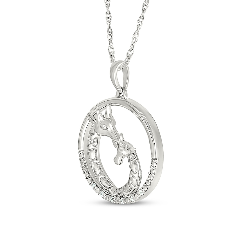 Main Image 2 of Mother & Baby Giraffes Diamond Accent Circle Necklace Sterling Silver 18&quot;