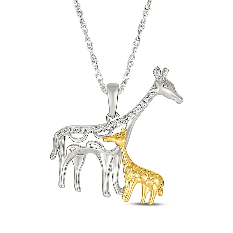 Main Image 1 of Diamond Mother & Baby Giraffe Necklace 1/20 ct tw Sterling Silver & 10K Yellow Gold 18&quot;