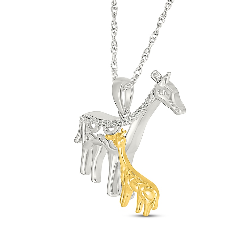 Main Image 2 of Diamond Mother & Baby Giraffe Necklace 1/20 ct tw Sterling Silver & 10K Yellow Gold 18&quot;