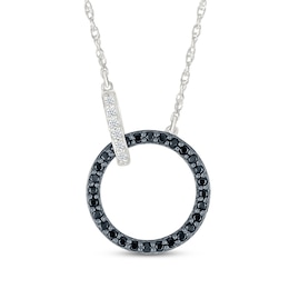 Black & White Diamond Linked Circles Necklace 1/6 ct tw Sterling Silver 18&quot;