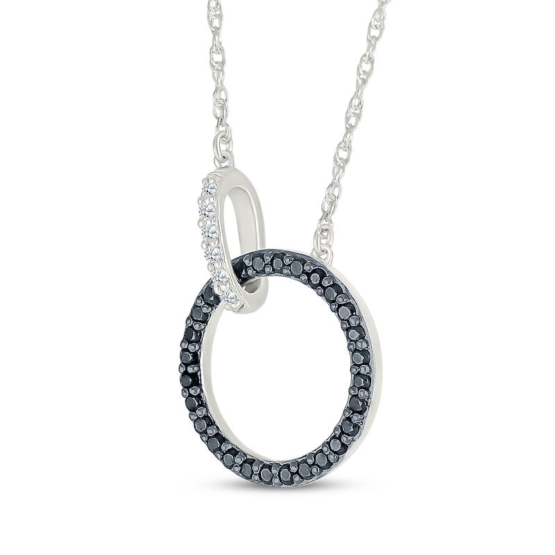 Main Image 2 of Black & White Diamond Linked Circles Necklace 1/6 ct tw Sterling Silver 18&quot;