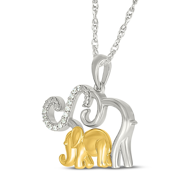 Main Image 2 of Diamond Mother & Baby Elephant Necklace 1/20 ct tw Sterling Silver & 10K Yellow Gold 18&quot;