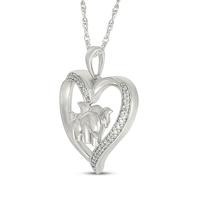 Main Image 2 of Diamond Heart Mother & Baby Elephant Necklace 1/8 ct tw Sterling Silver 18&quot;