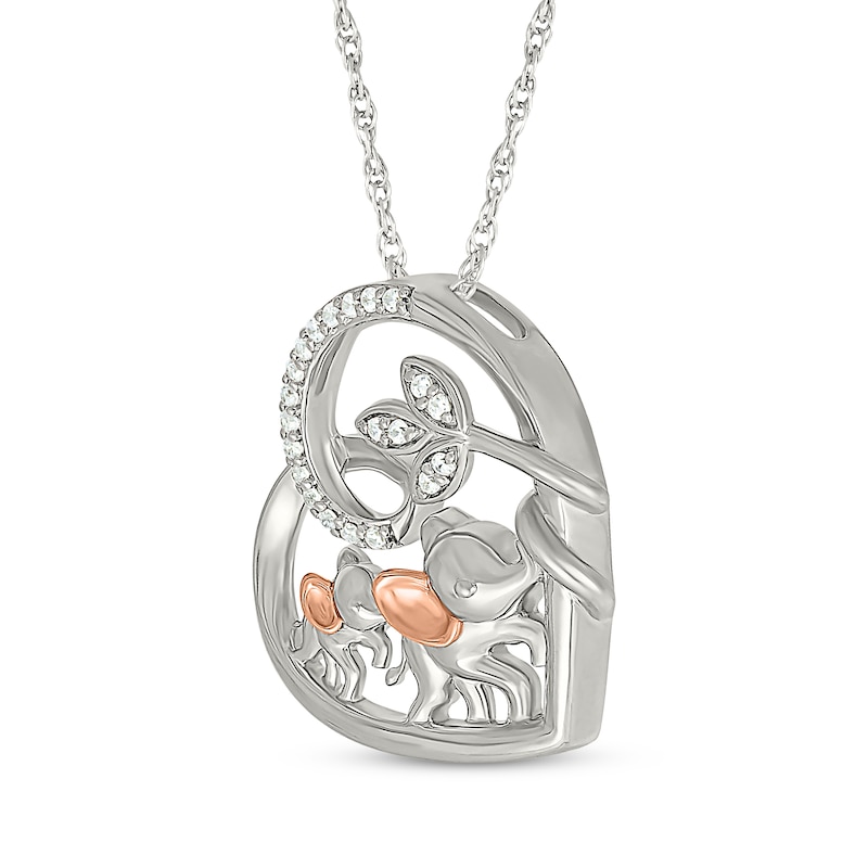 Main Image 2 of Diamond Elephants Tilted Heart Necklace 1/10 ct tw Sterling Silver & 10K Rose Gold 18&quot;