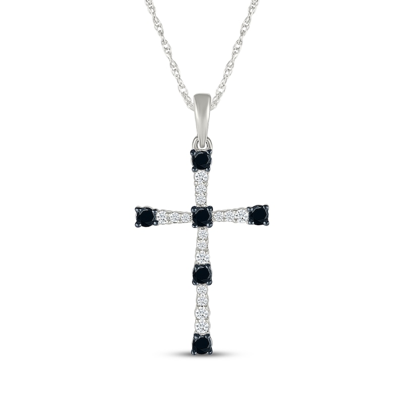 Main Image 1 of Black & White Diamond Cross Necklace 1/4 ct tw Sterling Silver 18&quot;