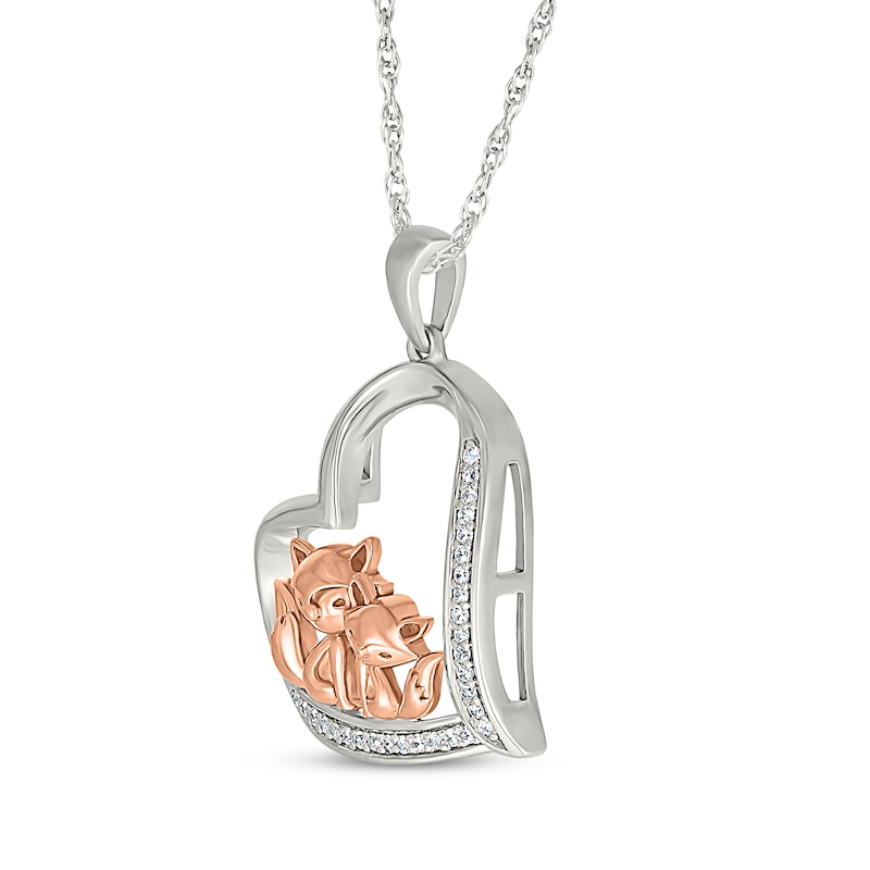 Main Image 2 of Diamond Foxes Tilted Heart Necklace 1/15 ct tw Sterling Silver & 10K Rose Gold 18&quot;