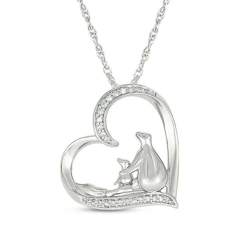 Main Image 1 of Diamond Polar Bears Tilted Heart Necklace 1/10 ct tw Sterling Silver 18&quot;