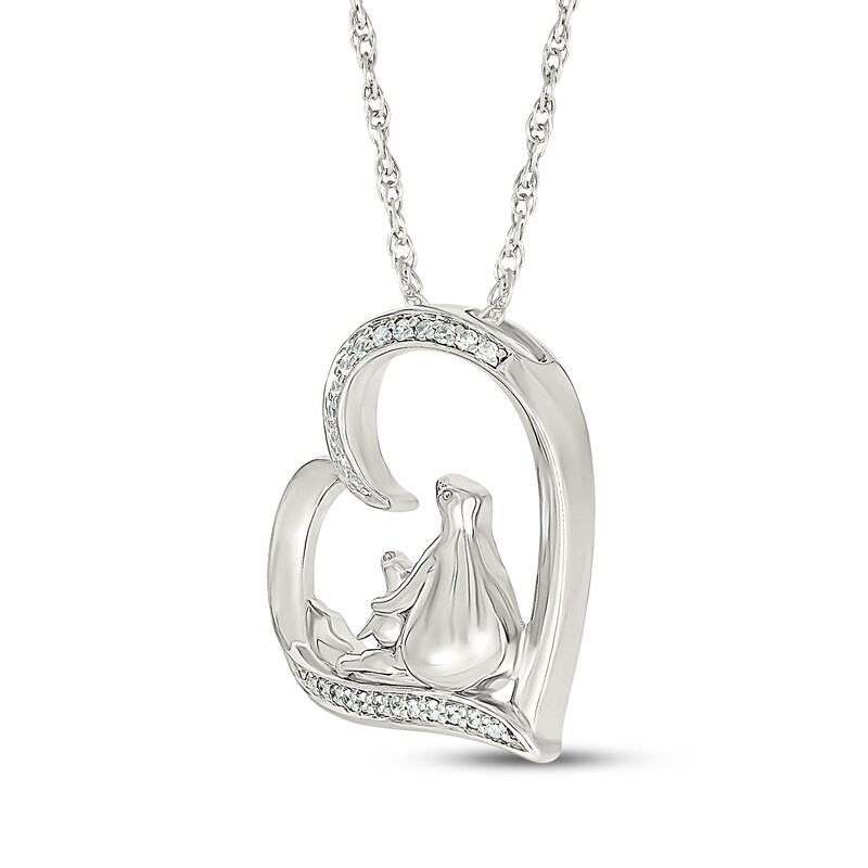 Main Image 2 of Diamond Polar Bears Tilted Heart Necklace 1/10 ct tw Sterling Silver 18&quot;