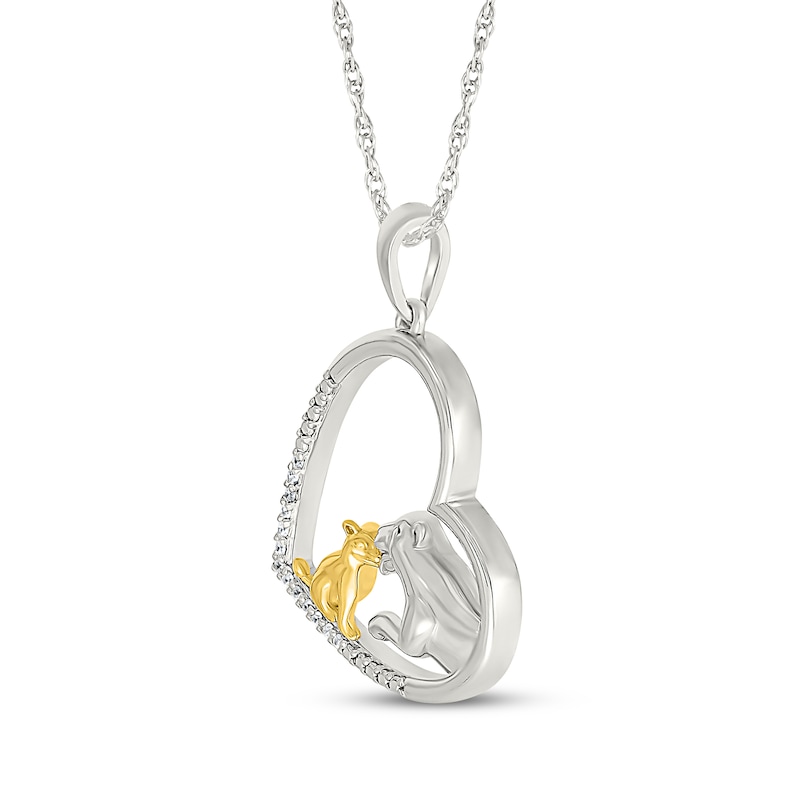 Diamond Lions Tilted Heart Necklace 1/20 ct tw Sterling Silver & 10K Yellow Gold 18"
