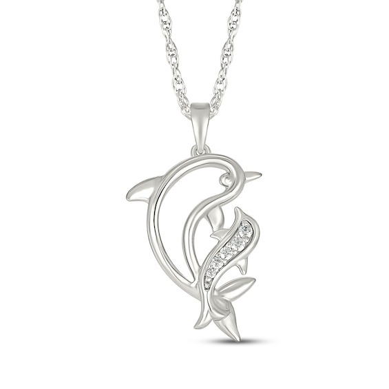Diamond Dolphins Necklace 1/20 ct tw Sterling Silver 18"