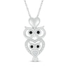 Thumbnail Image 0 of Black & White Diamond Stacked Owl & Hearts Necklace 1/10 ct tw Sterling Silver 18"