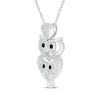 Thumbnail Image 1 of Black & White Diamond Stacked Owl & Hearts Necklace 1/10 ct tw Sterling Silver 18"