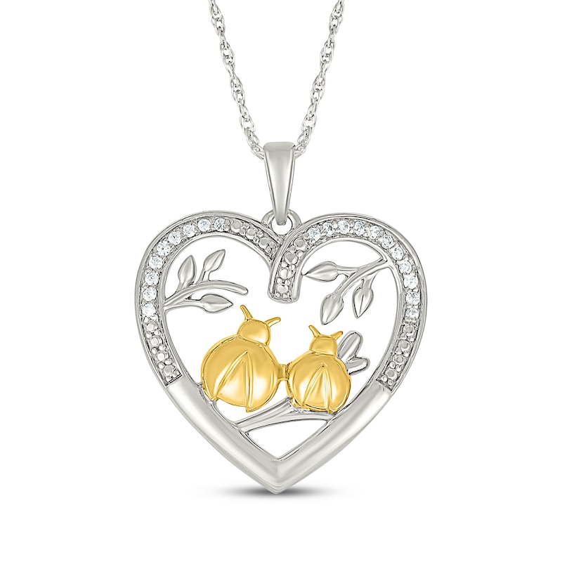 Main Image 1 of Diamond Heart Ladybugs Necklace 1/15 ct tw Sterling Silver & 10K Yellow Gold 18&quot;