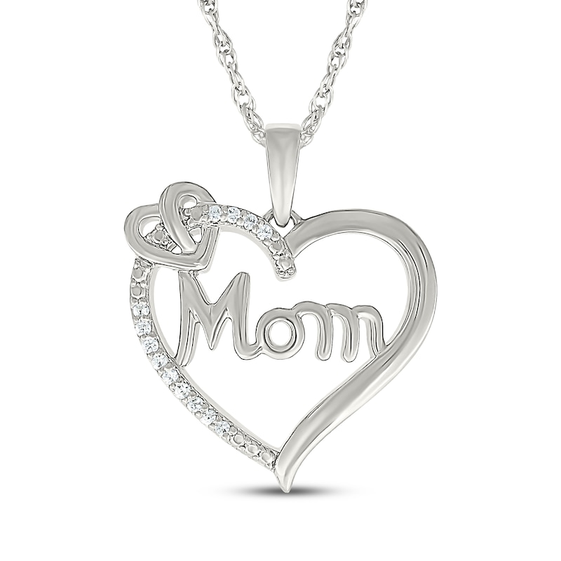 Diamond "Mom" Heart Necklace 1/20 ct tw Sterling Silver 18"