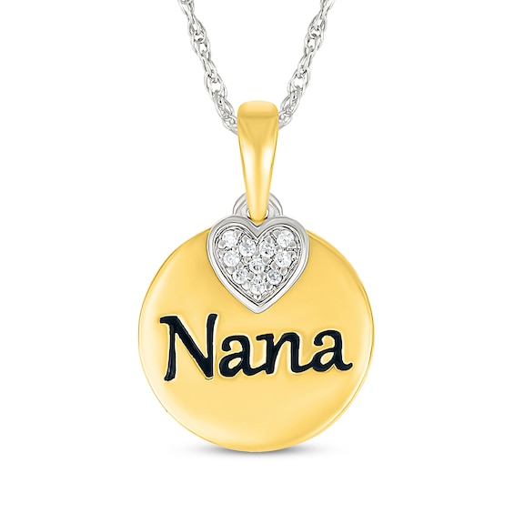 Diamond Heart "Nana" Necklace 1/20 ct tw Sterling Silver & 10K Yellow Gold 18"