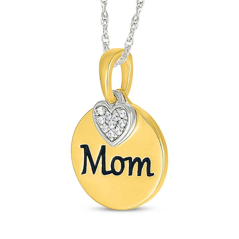 Diamond Heart "Mom" Necklace 1/20 ct tw Sterling Silver & 10K Yellow Gold 18"