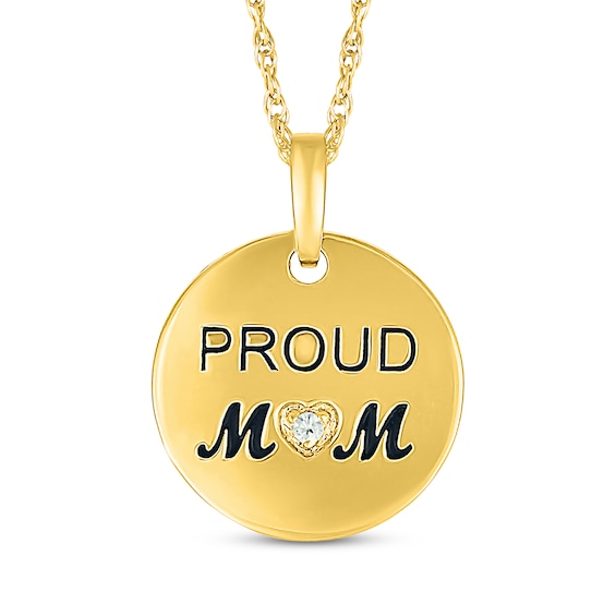 "Proud Mom" Diamond Accent Disc Necklace 10K Yellow Gold 18"