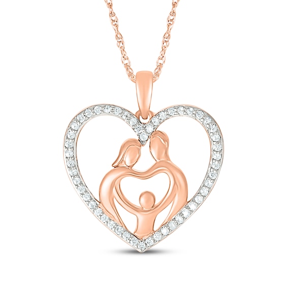Diamond Heart Family of Three Necklace 1/5 ct tw 10K Rose Gold 18"
