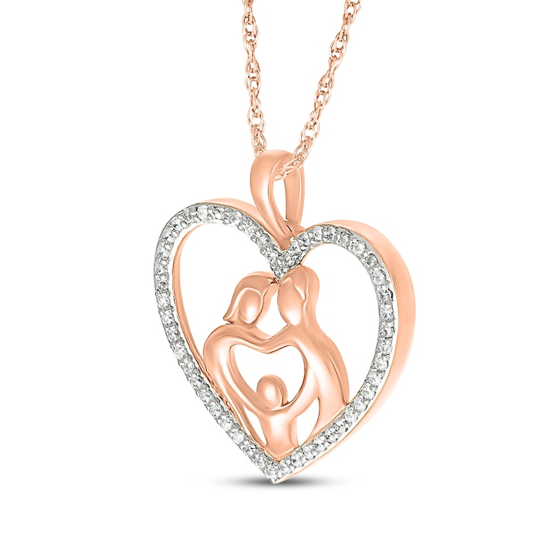 Main Image 2 of Diamond Heart Family of Three Necklace 1/5 ct tw 10K Rose Gold 18&quot;