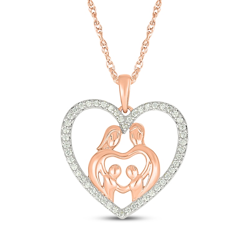 Main Image 1 of Diamond Heart Family of Four Necklace 1/5 ct tw 10K Rose Gold 18&quot;