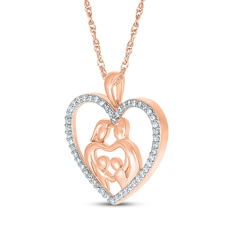 Main Image 2 of Diamond Heart Family of Four Necklace 1/5 ct tw 10K Rose Gold 18&quot;