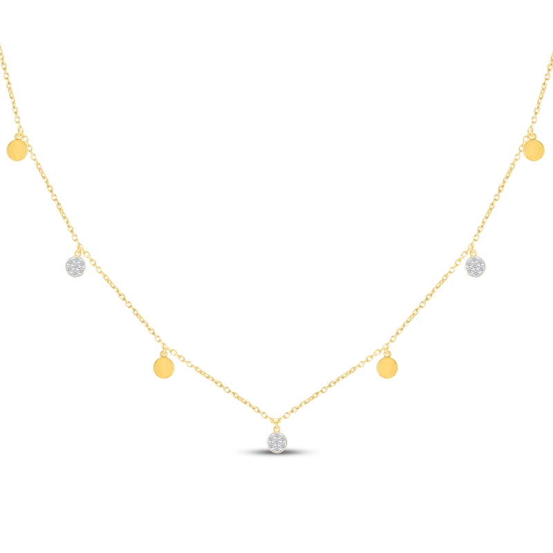 Multi-Diamond Alternating Disc Station Necklace 1/8 ct tw 10K Yellow Gold 18"
