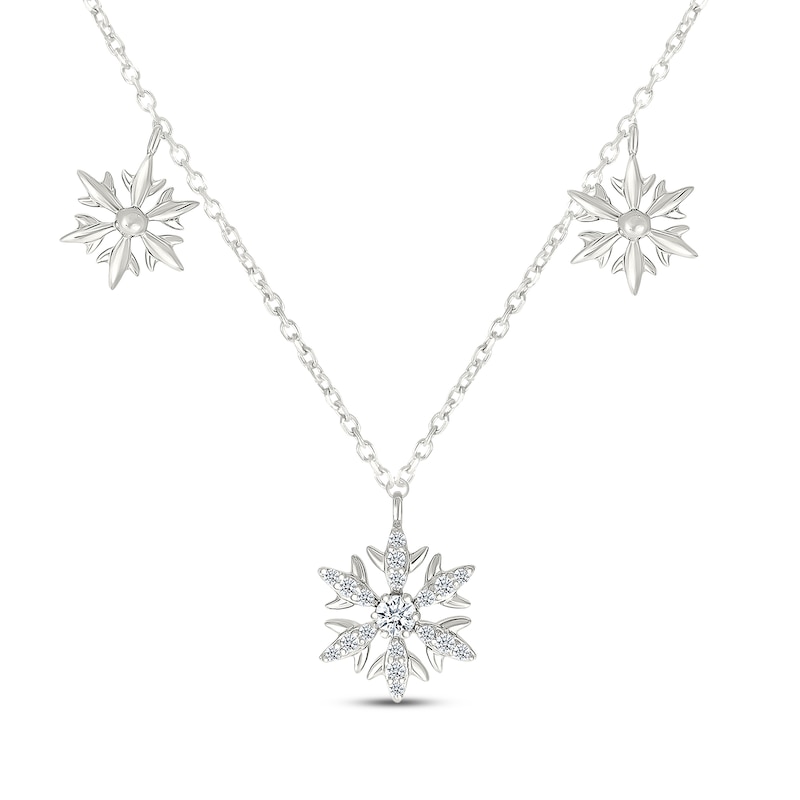 Main Image 1 of Diamond Snowflake Station Necklace 1/8 ct tw Sterling Silver 18&quot;