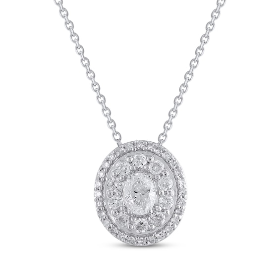 Oval-Cut Diamond Double Halo Necklace 1/2 ct tw 10K White Gold 18"