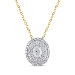 Oval-Cut Diamond Double Halo Necklace 1/2 ct tw 10K Yellow Gold 18&quot;